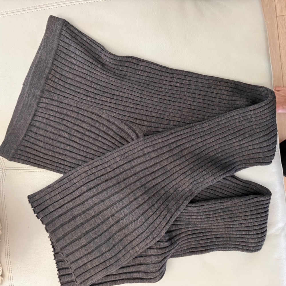 H1 Sandro Paris Brown Ribbed Knit Flare Pants‎ High Waisted Trousers 38 Stretchy - Picture 7 of 7